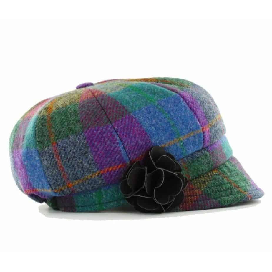 Ladies Irish Wool Newsboy - Blue, Purple Plaid