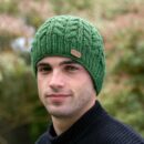 Aran Cable Knit Wool Cap - Green