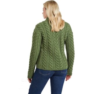 Women's Aran 3 Button Wool Sweater - Green (Select Size:: Small)