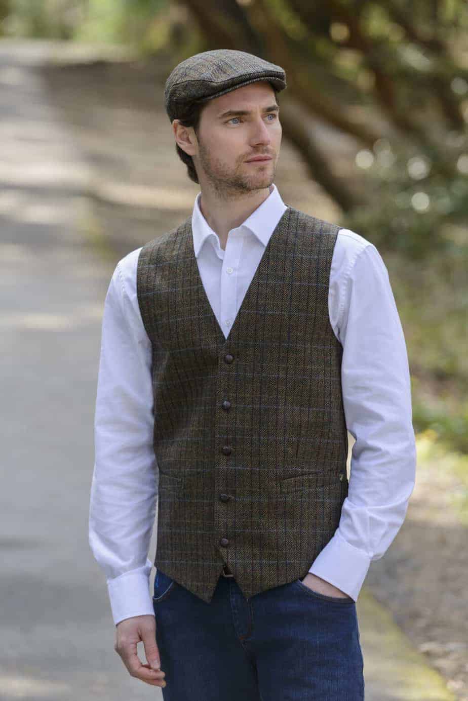 Irish Tweed Vest for Men – Brown Plaid – Celtic Clothing Company