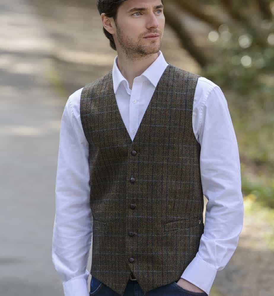 Irish Tweed Vest for Men - Brown Plaid