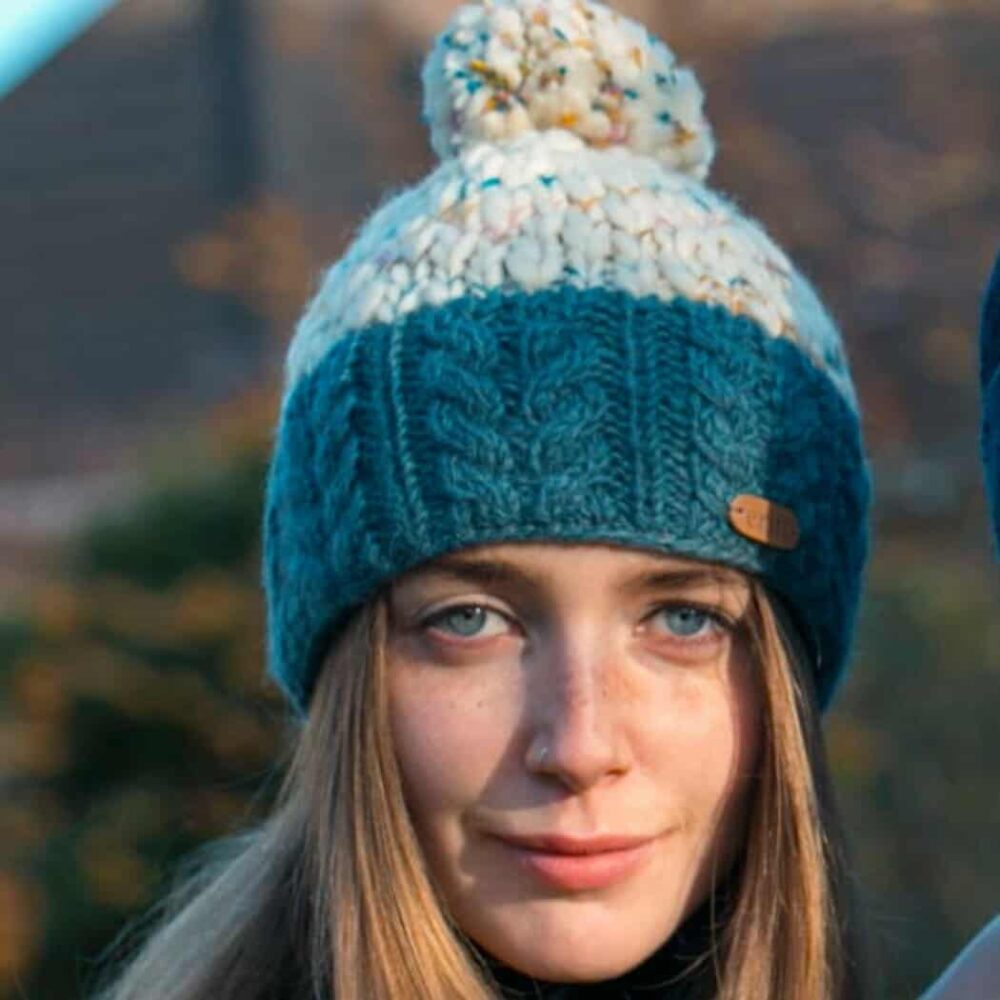 Irish Cable Knit Bobble Hat - Denim Blue