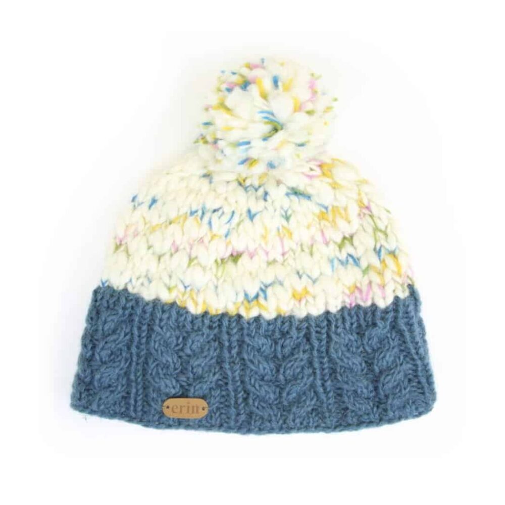 Irish Cable Knit Bobble Hat - Denim Blue