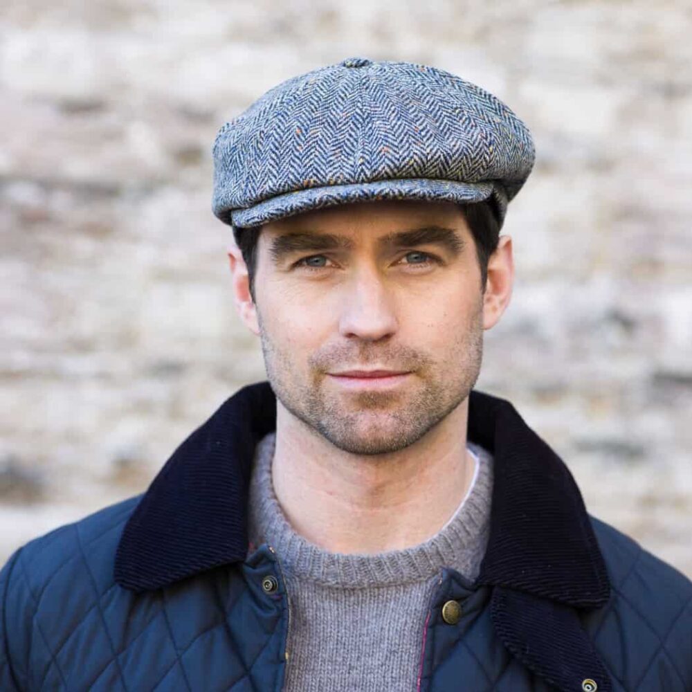 Irish Tweed Gatsby Cap - Gray Herringbone