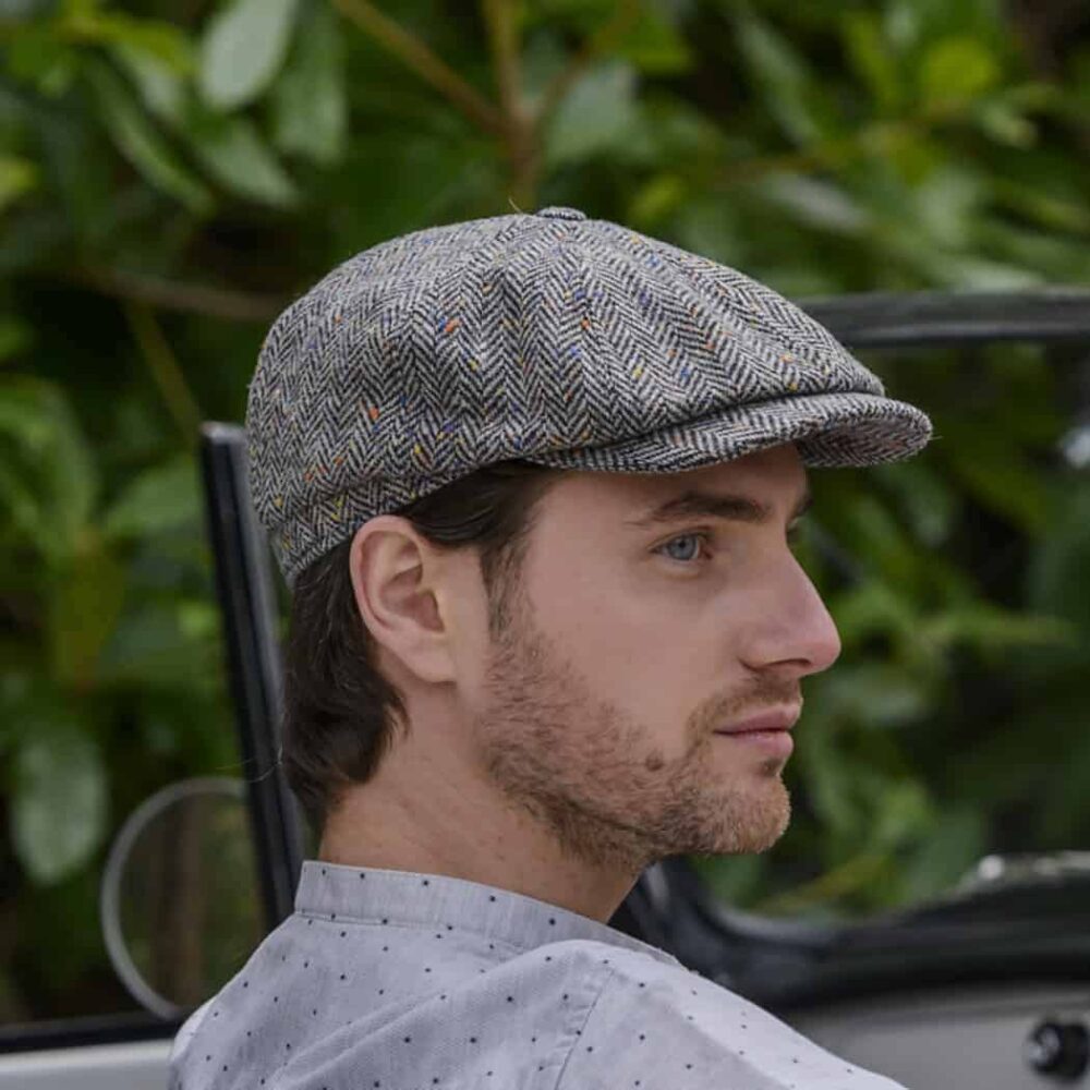 Irish Tweed Gatsby Cap - Gray Herringbone