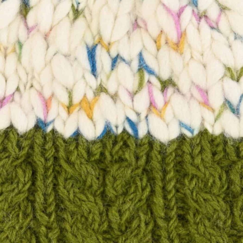 Irish Cable Knit Bobble Hat - Flecked Green
