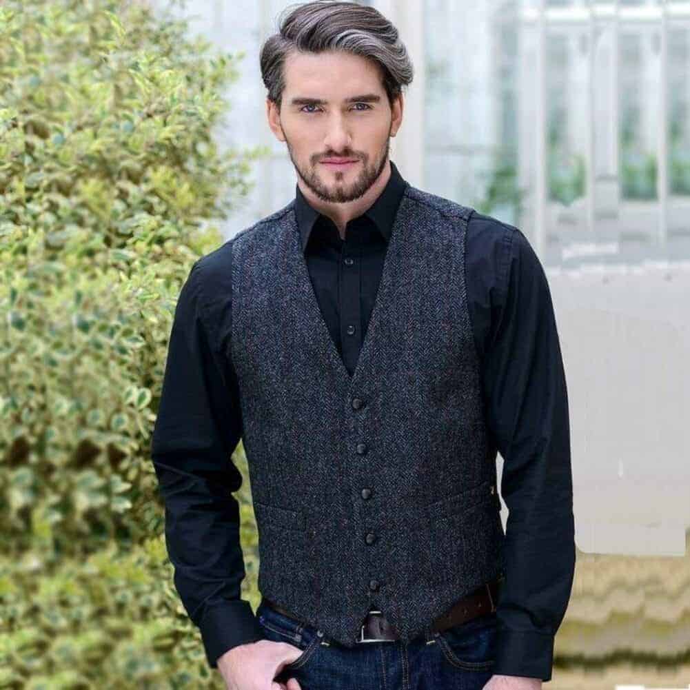 Irish Tweed Vest for Men Dark Gray Celtic Clothing Company