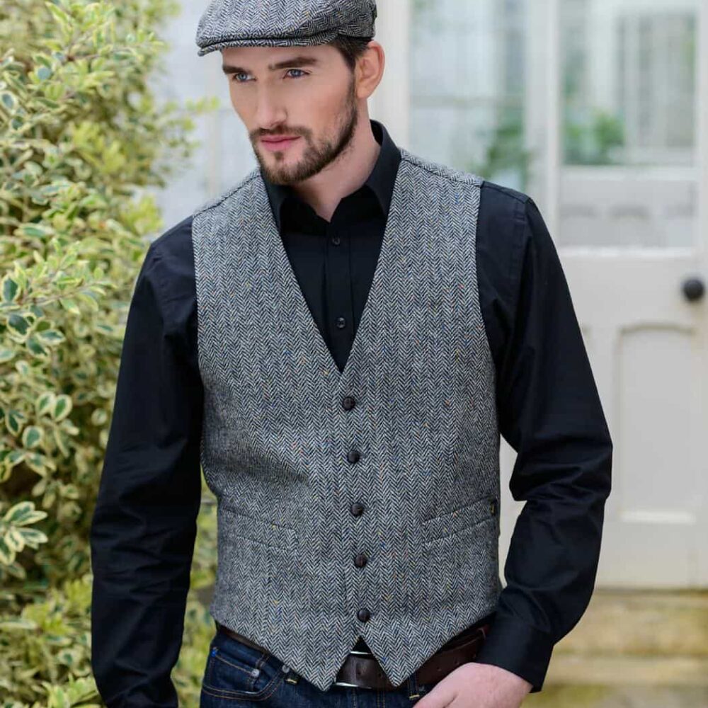 Men's Tweed Vest and Ivy Trinity Cap - Gray Herringbone