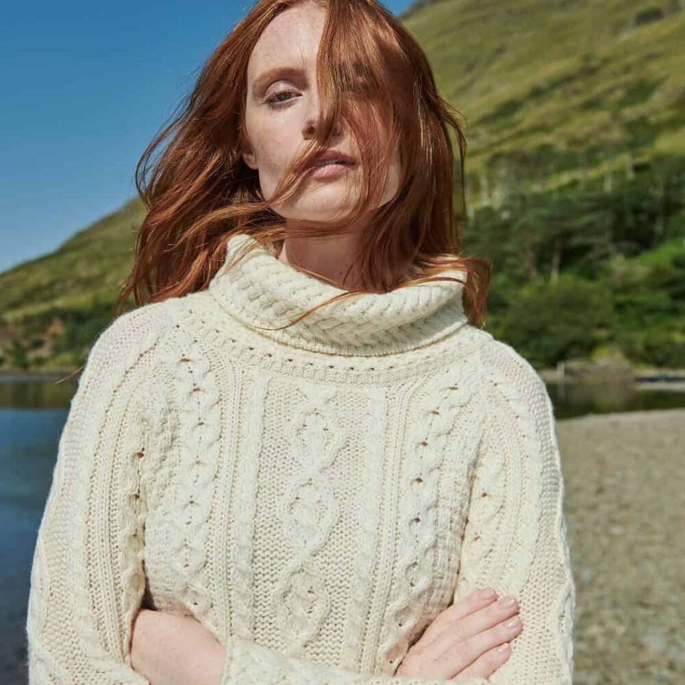 Irish Wool Cowl Neck Sweater For Women - Natural