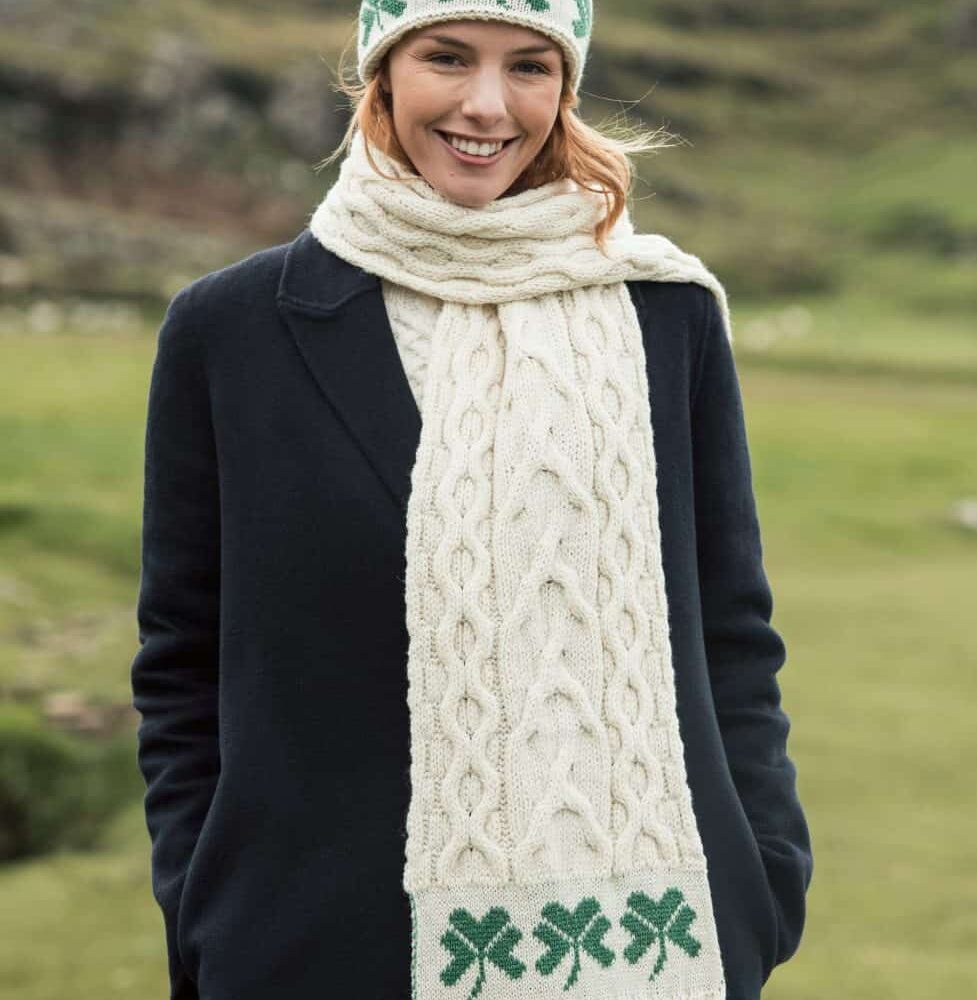 Ladies Shamrock Wool Scarf and Hat Set