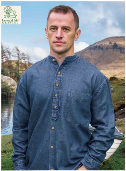 Irish Grandfather Shirt Denim Blue