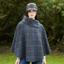 Ladies Irish Wool Poncho - Blue/Green/Red Plaid