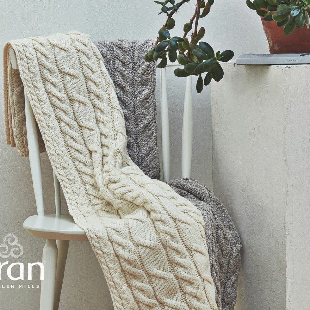 Supersoft Aran Cable Merino Throw Blanket