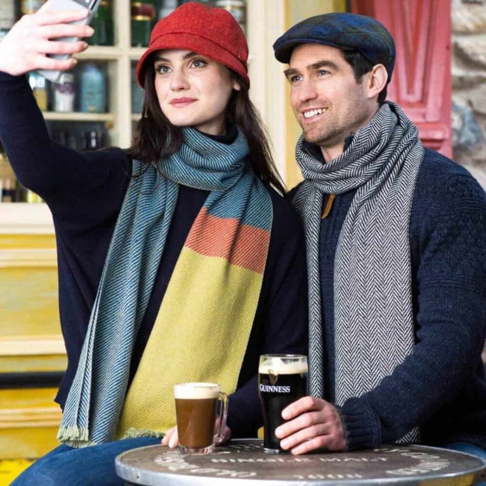 Luxuriously Soft Merino Colorblock Scarf - Blue/Yellow/Orange
