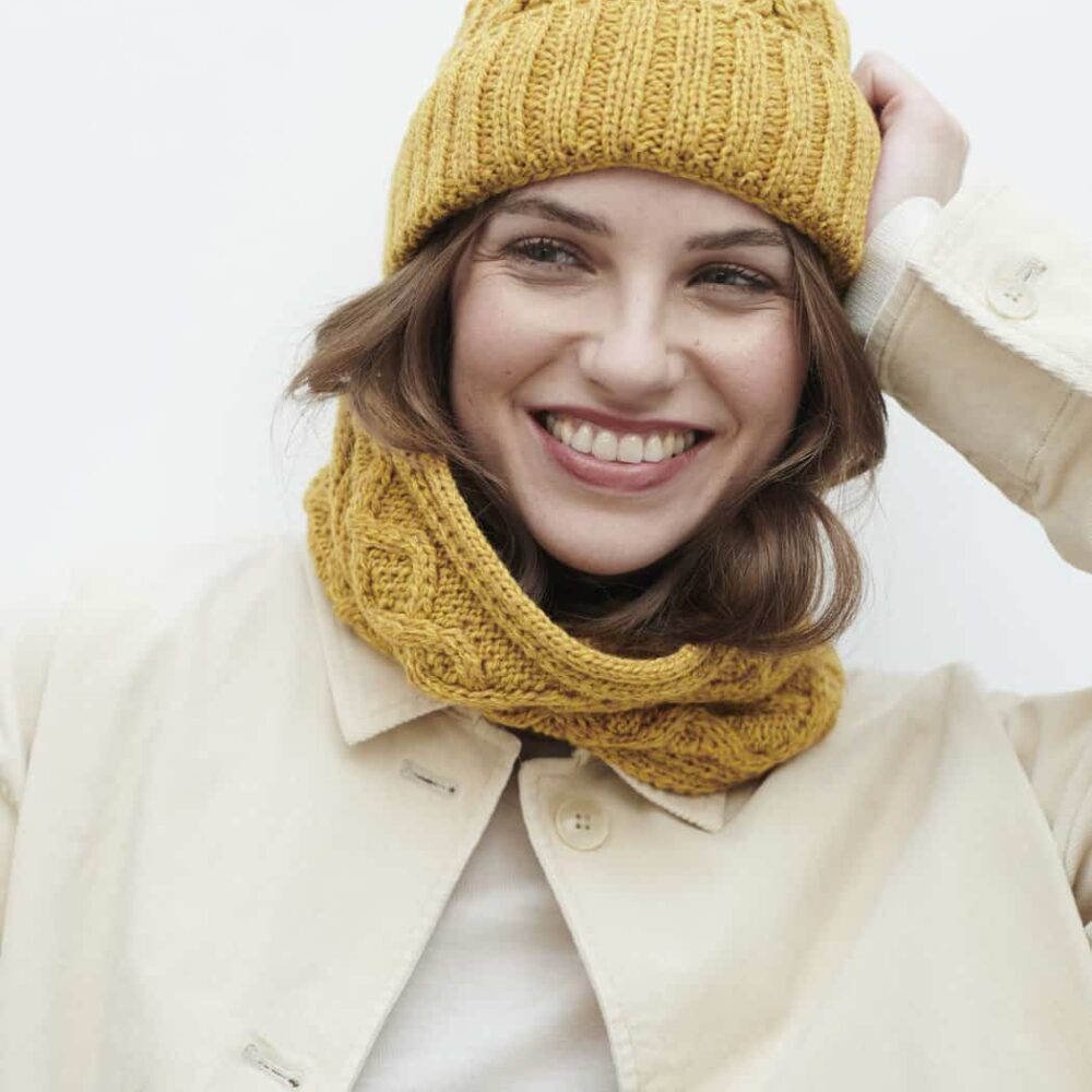 Diamond Cable Knit Hat - Yellow