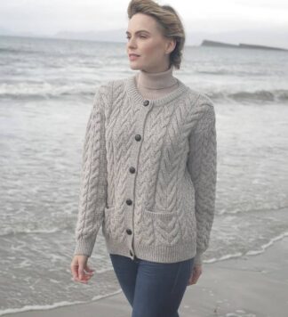 Ladies Irish Wool Cardigan-Taupe