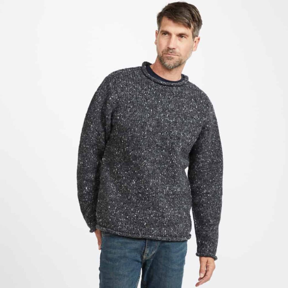 Irish Roll-Neck Fisherman Sweater – Gray
