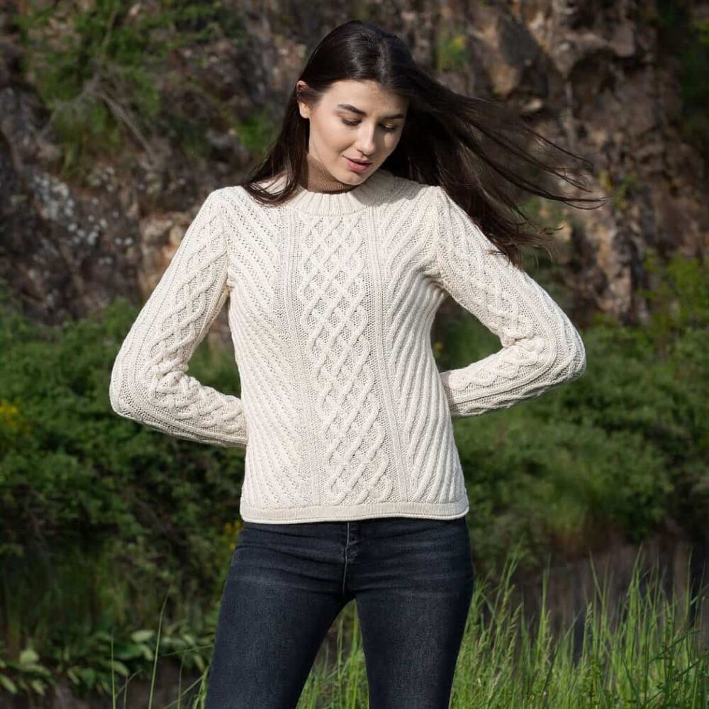 Ladies Irish Tunic Sweater - Natural AWL115-100 Front
