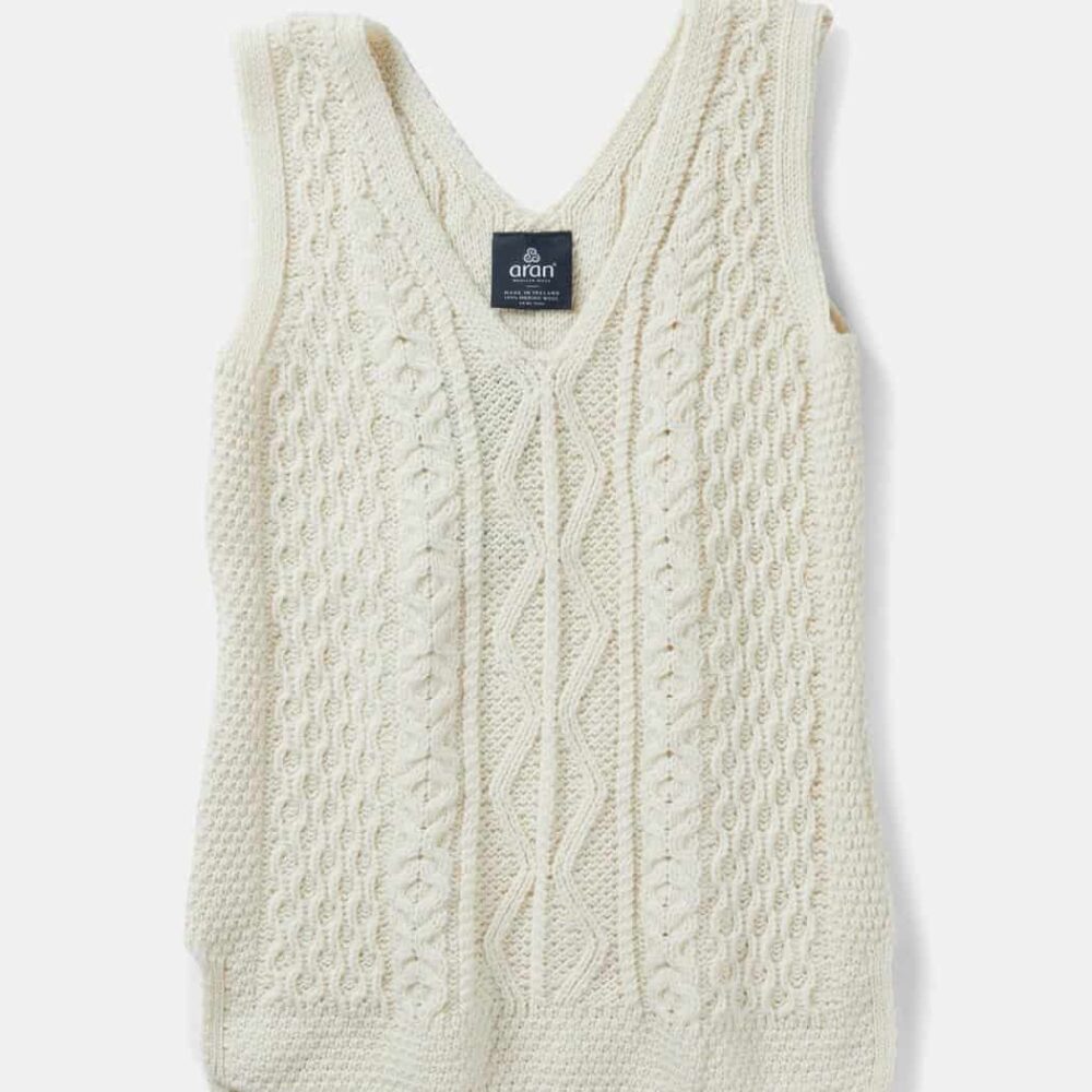 Ladies' Aran V-Neck Sweater Vest - Natural