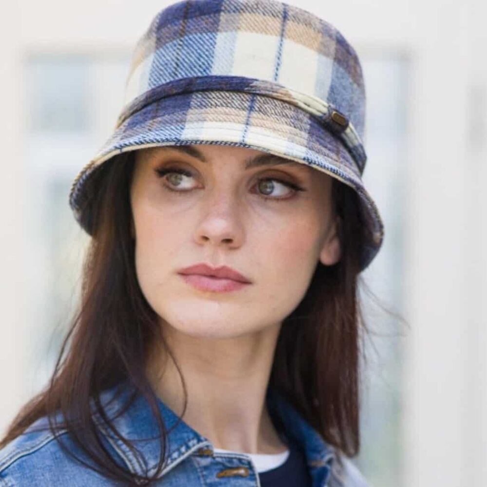 Irish Tweed Emily Hat - Blue Plaid