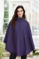 Ladies Irish Wool Half Zip Poncho - Purple Herringbone