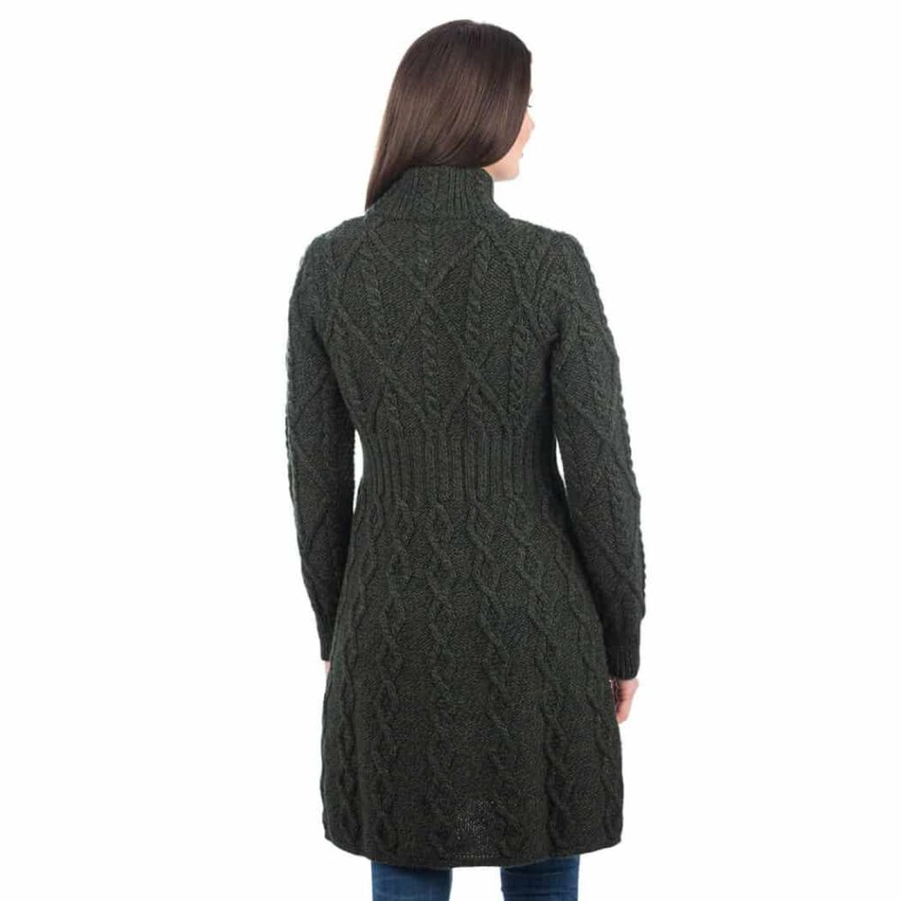 Ladies Aran Cable Coat - Army Green