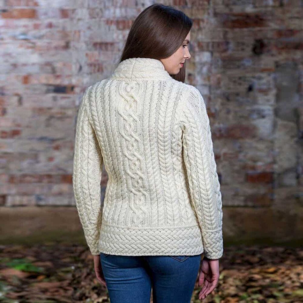 Ladies Irish Cable Knit Side Zip Cardigan - Natural