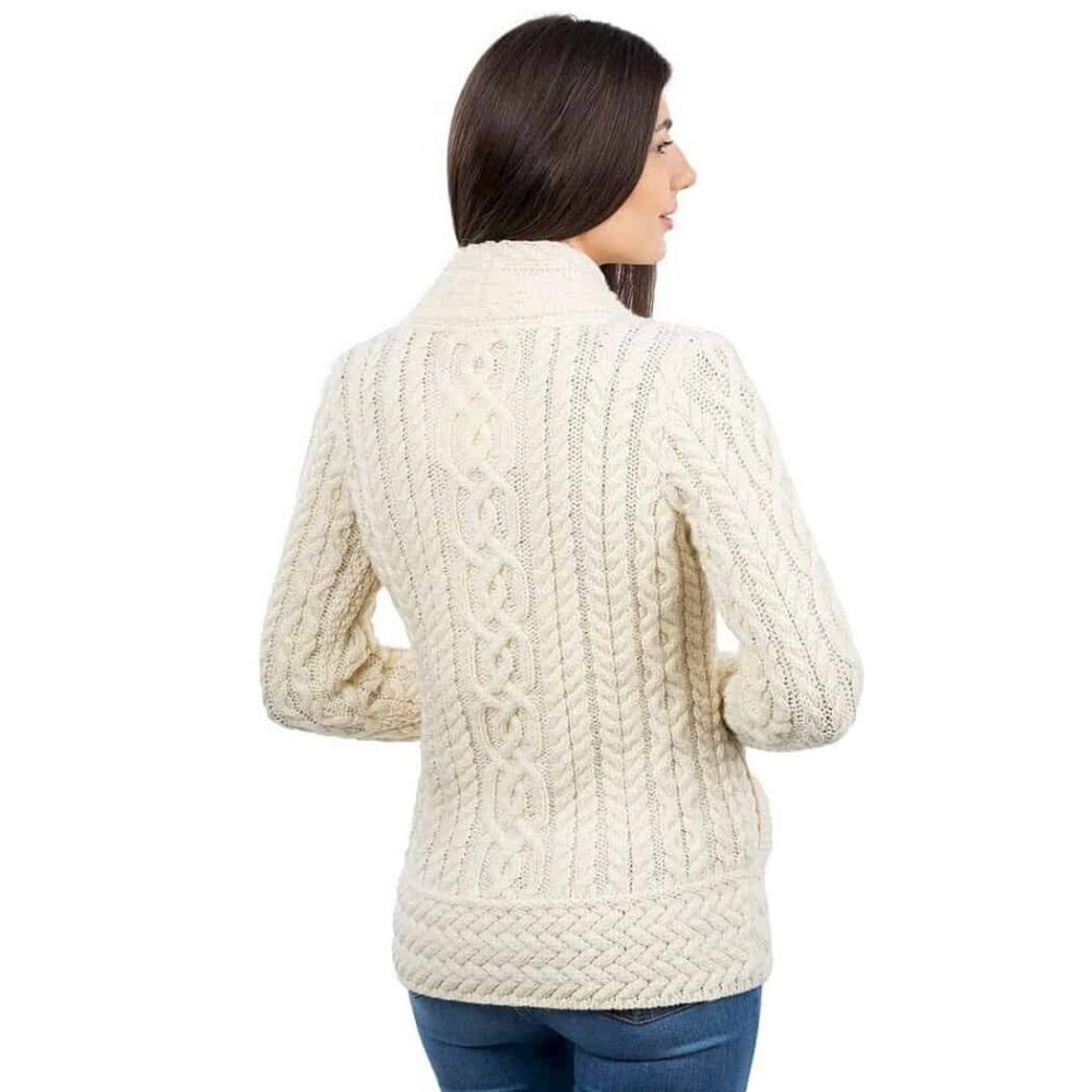 Ladies Irish Cable Knit Side Zip Cardigan - Natural