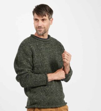 rish Roll-Neck Fisherman Sweater Green