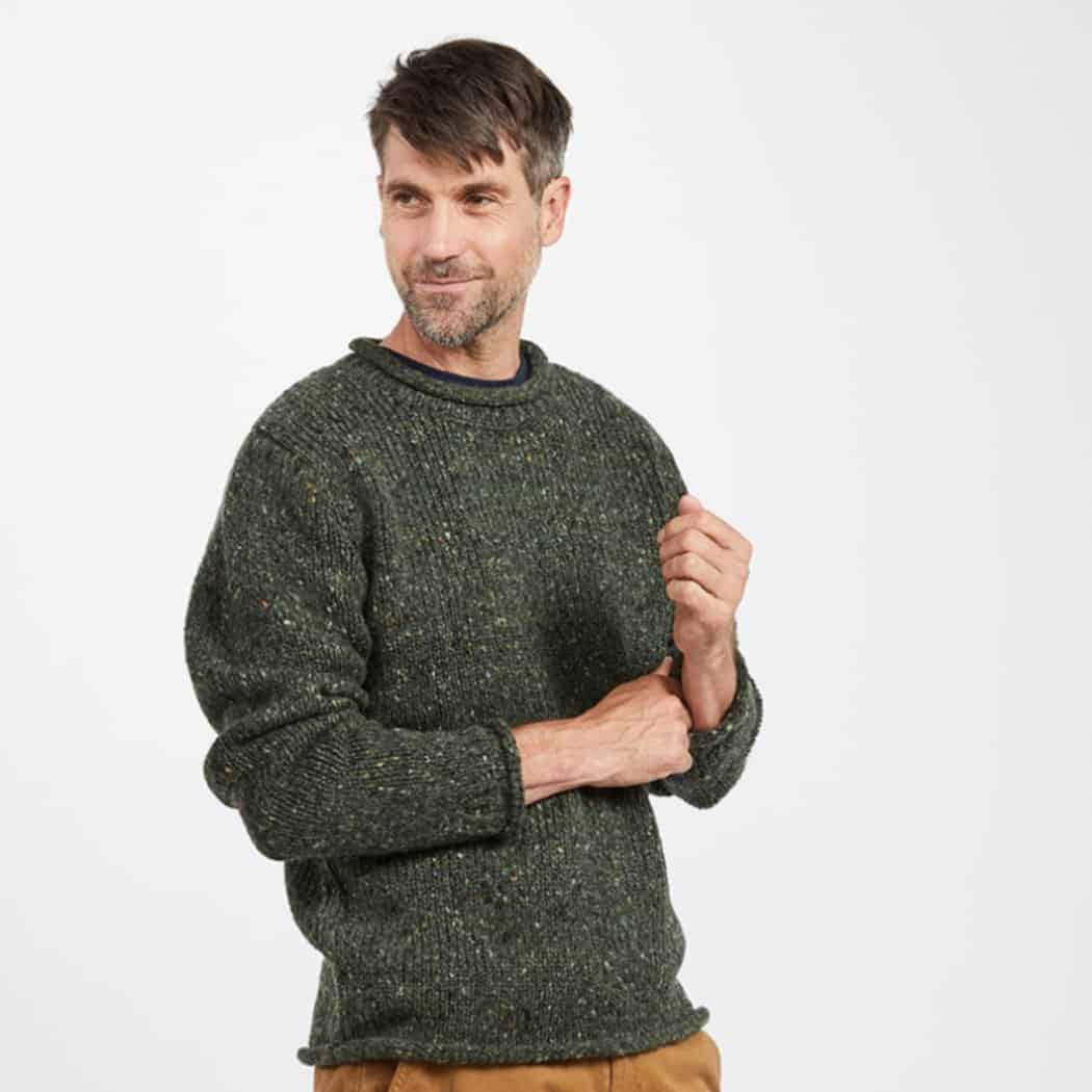 Irish Roll-Neck Fisherman Sweater – Green | Celtic Clothing Company