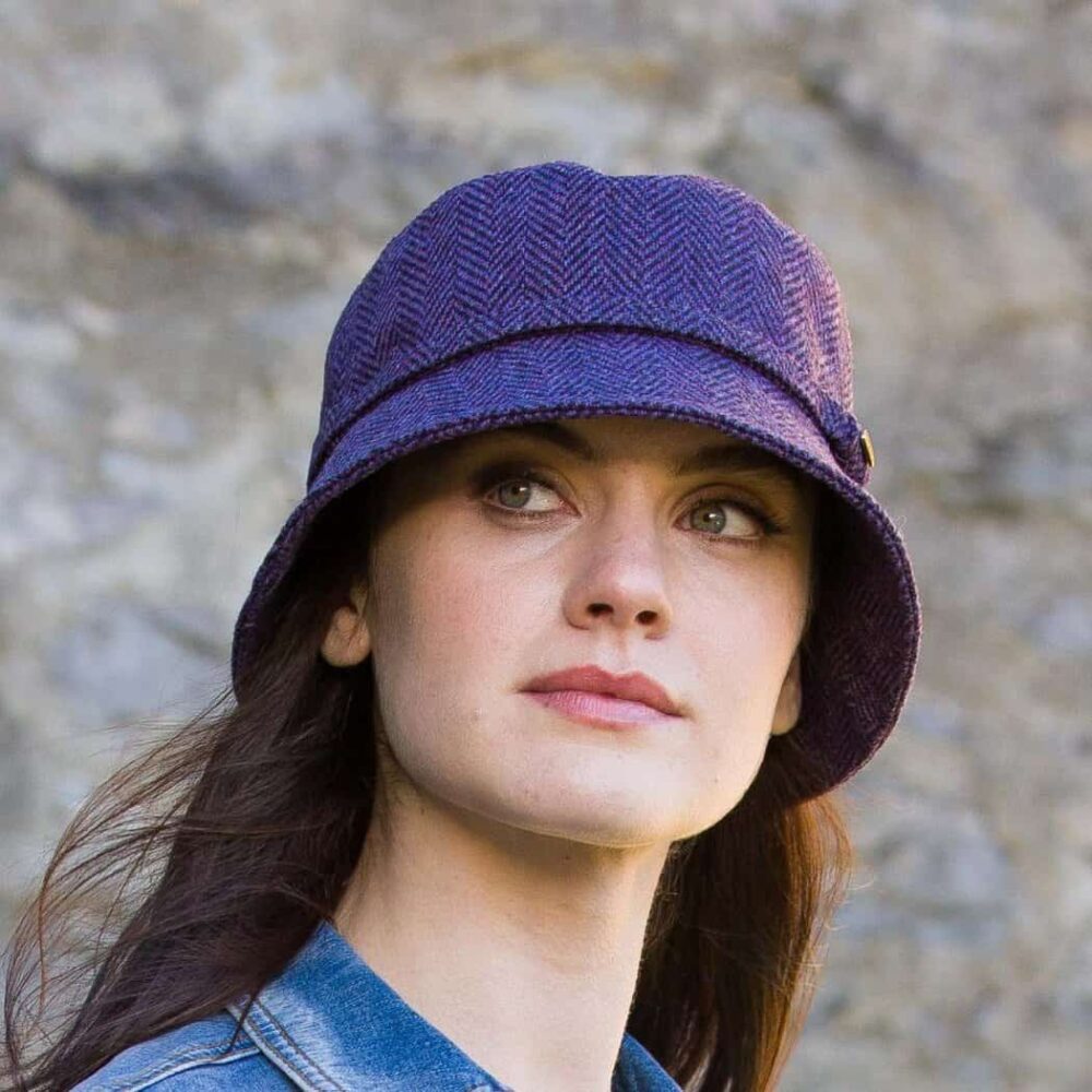 Irish Tweed Emily Hat - Purple Herringbone