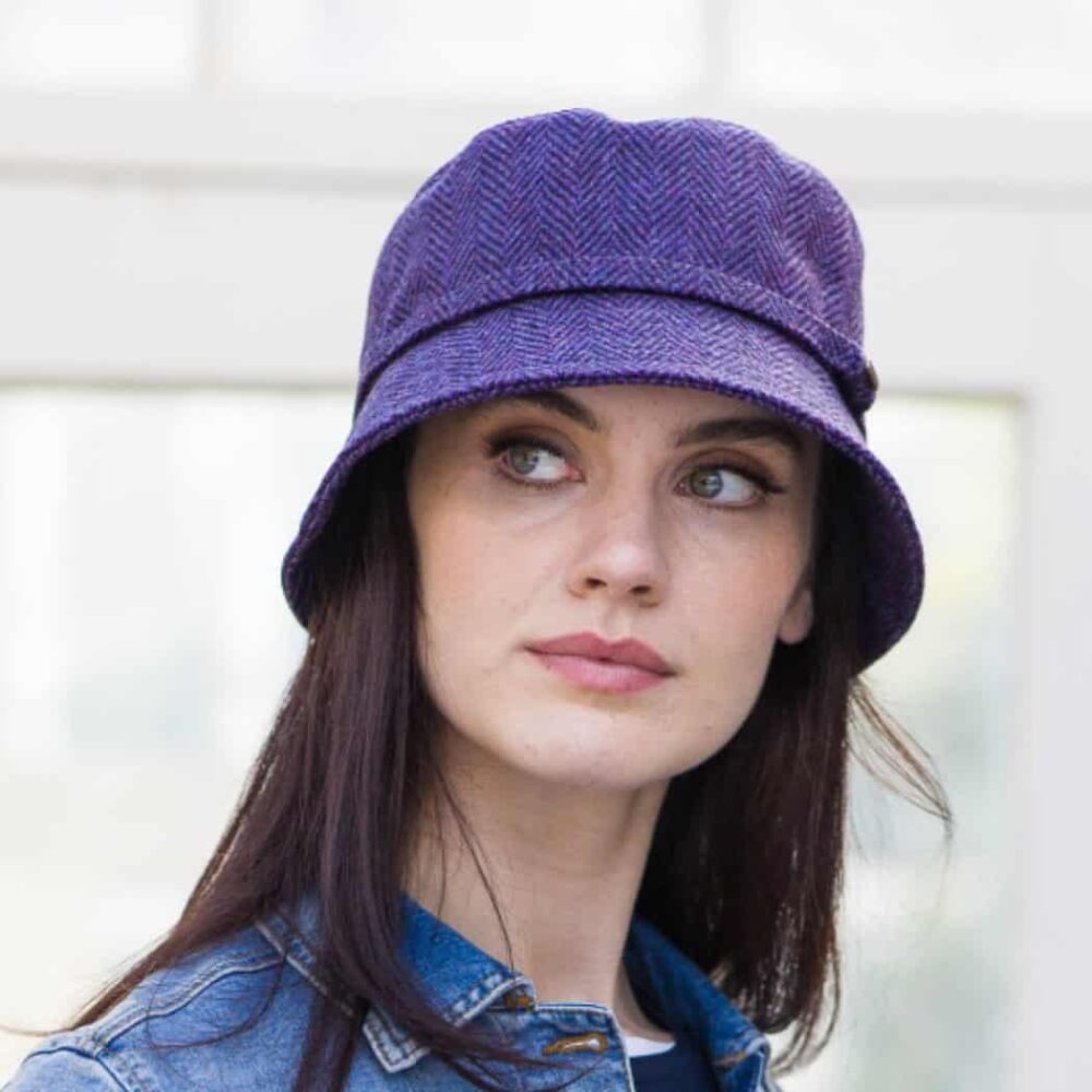 Irish Tweed Emily Hat - Purple Herringbone