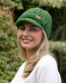 Aran Cable Knit Wool Peak Cap - Green