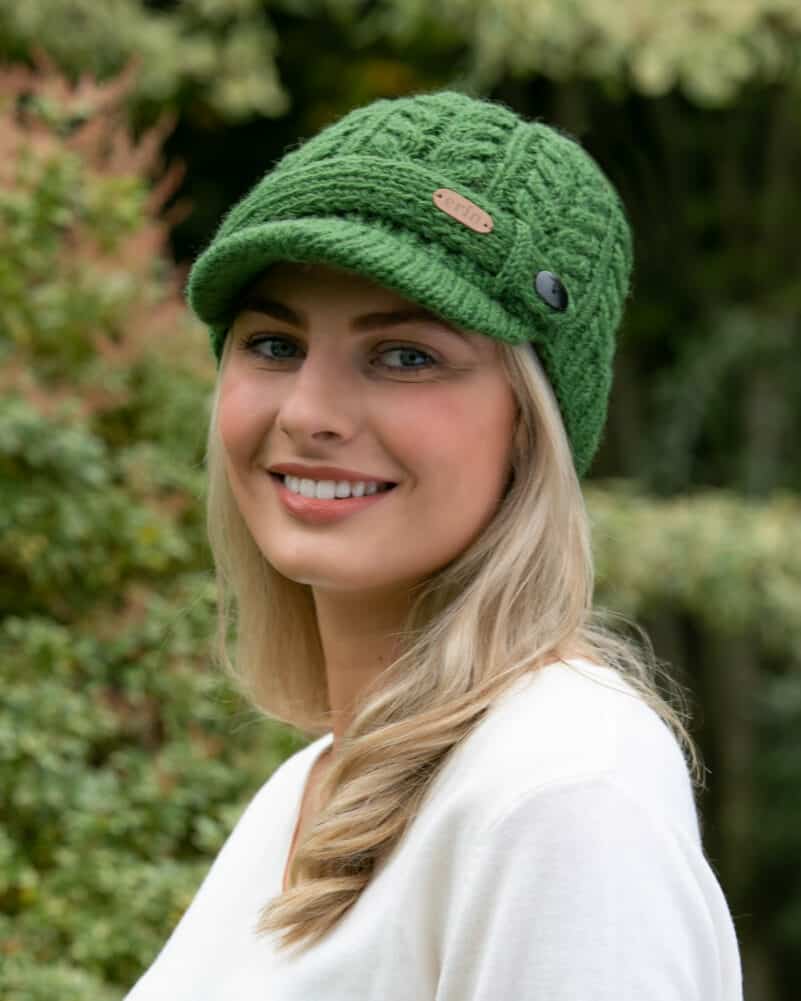 Cable Knit Wool Peak Cap For Women Green