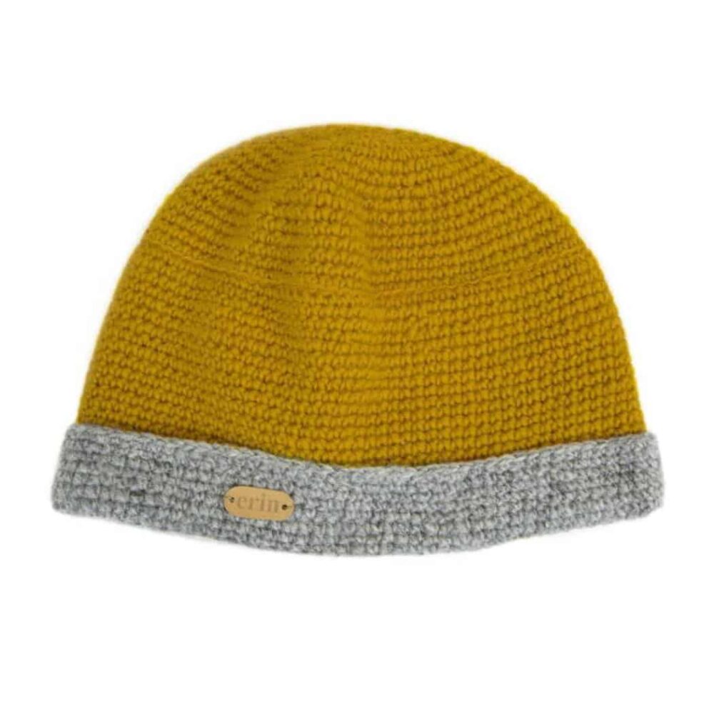 Crochet Turn-Up Beanie Cap - Yellow