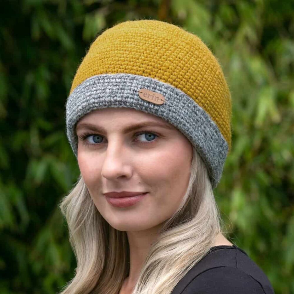 Crochet Turn up hat yellow