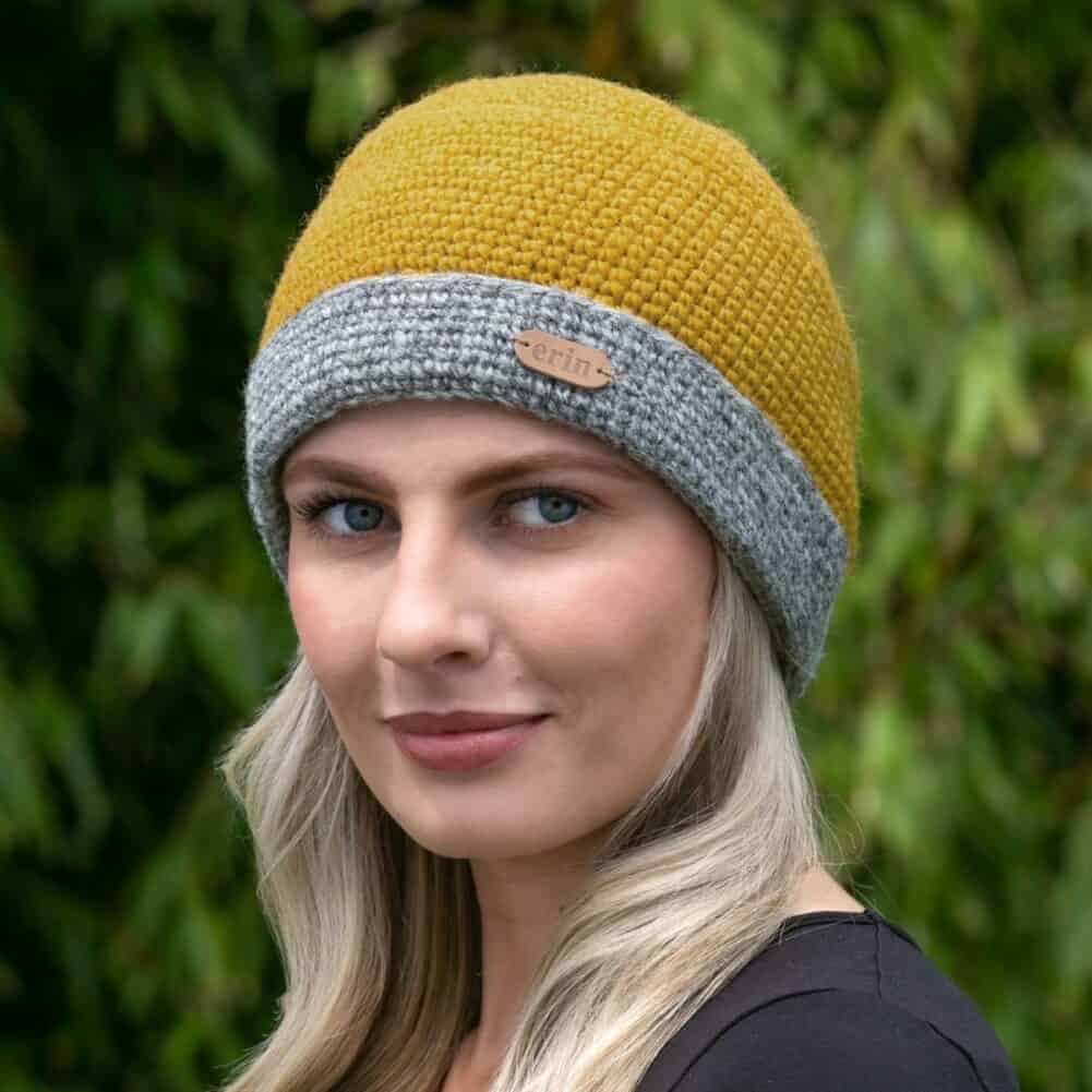 Crochet Turn up hat yellow