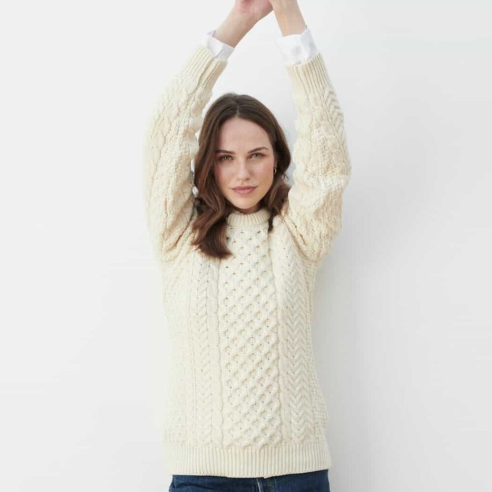 Women's Traditional Irish Wool Sweater - Natural
