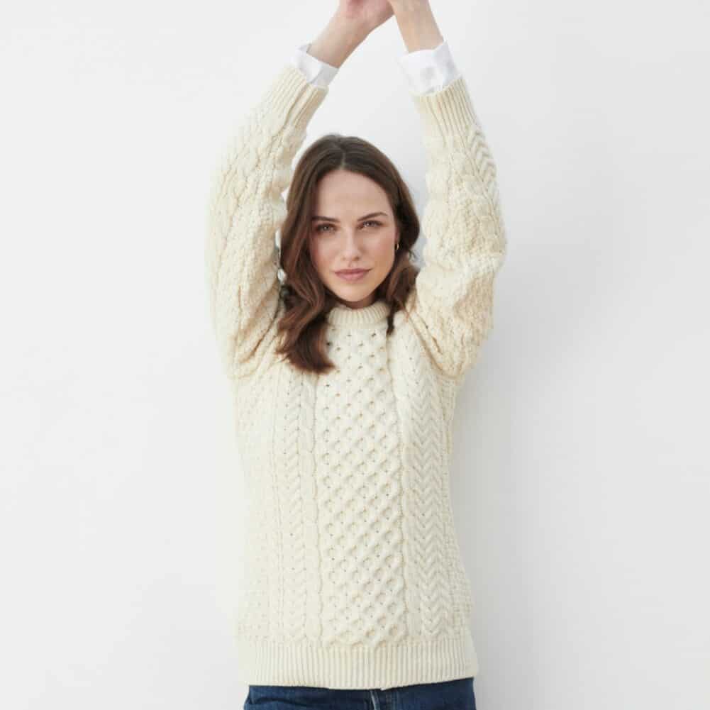 Women’s Traditional Irish Wool Sweater Natural Celtic Clothing Company