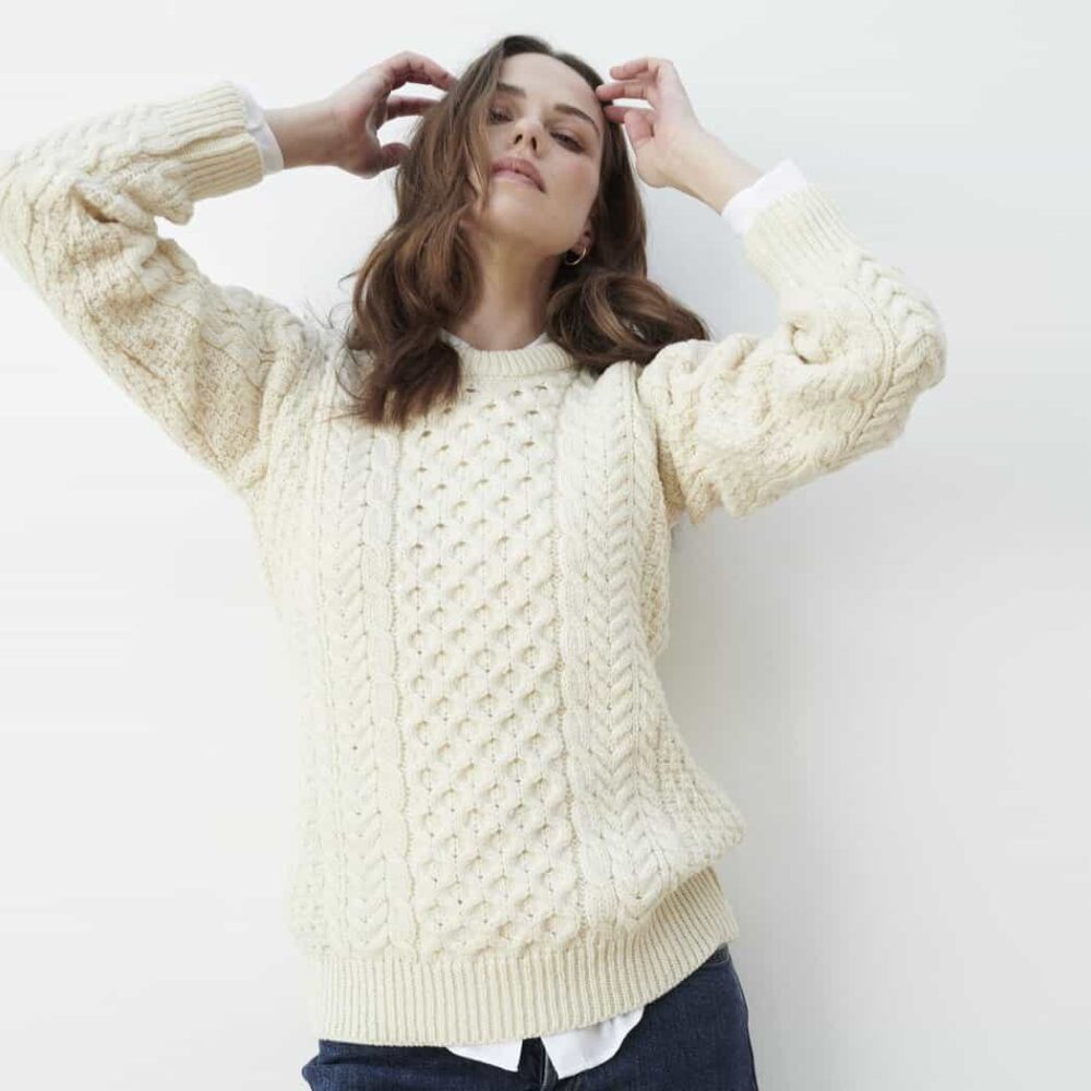 Women's Traditional Irish Wool Sweater - Natural