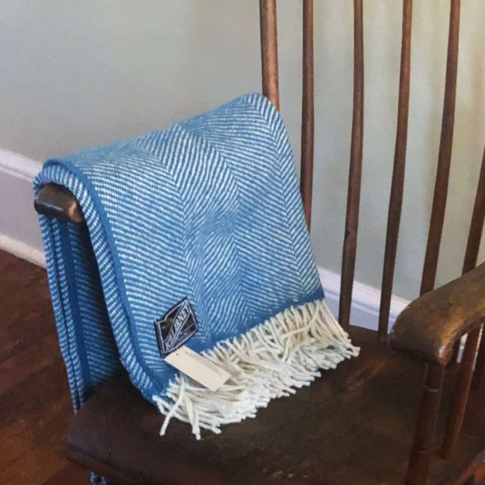 Classic Irish Wool Herringbone Throw - Blue