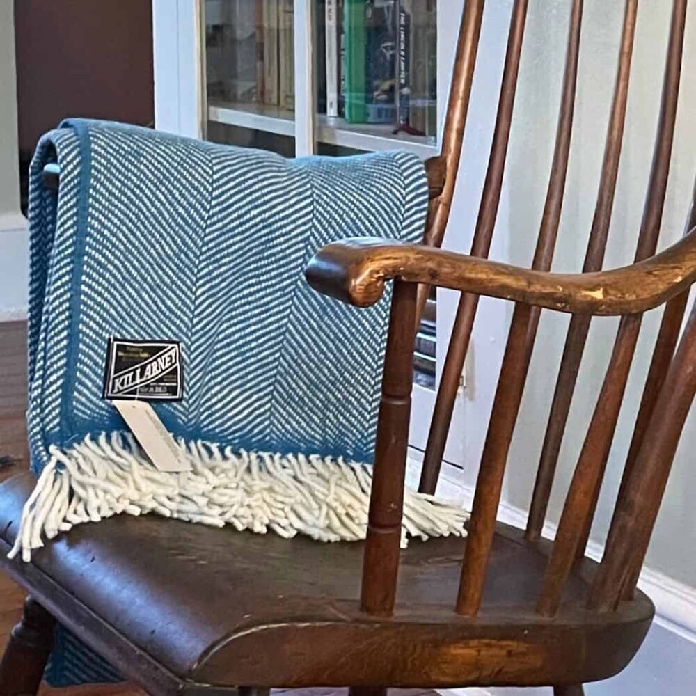 Classic Irish Wool Herringbone Throw - Blue