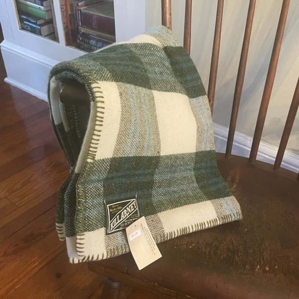 Irish Lambswool Block Check Throw - Green