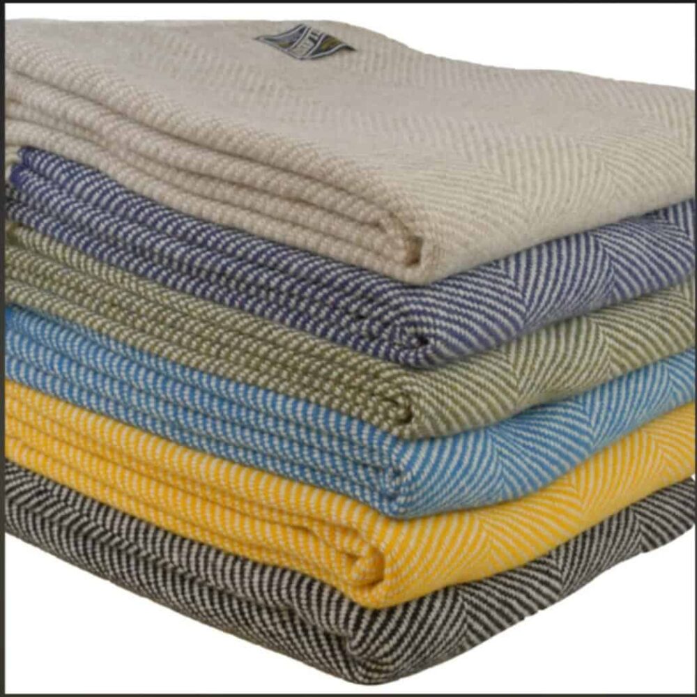 Classic Irish Wool Herringbone Throw - Yellow