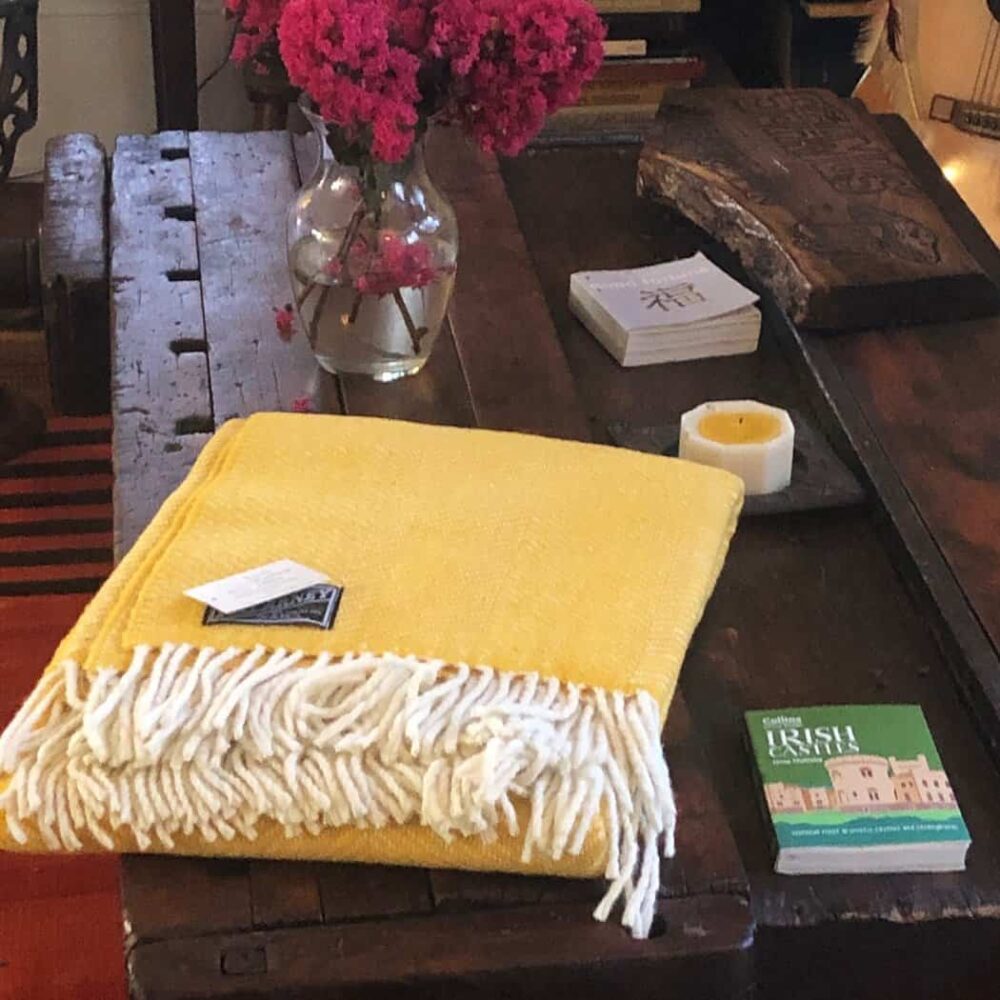Irish Wool Throw Yellow Herringbone