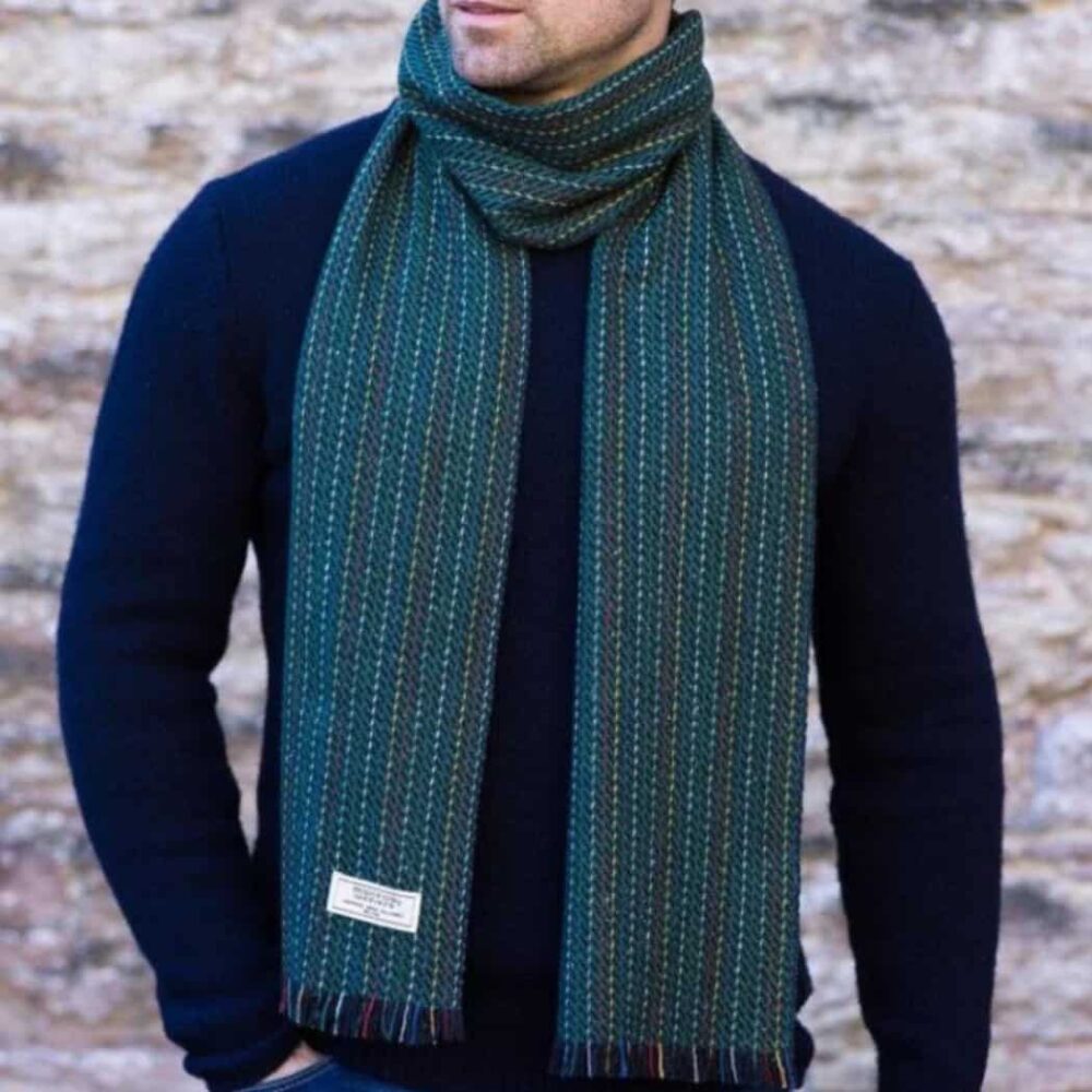 Soft Donegal Men's Tweed Scarf - Dark Green/Black