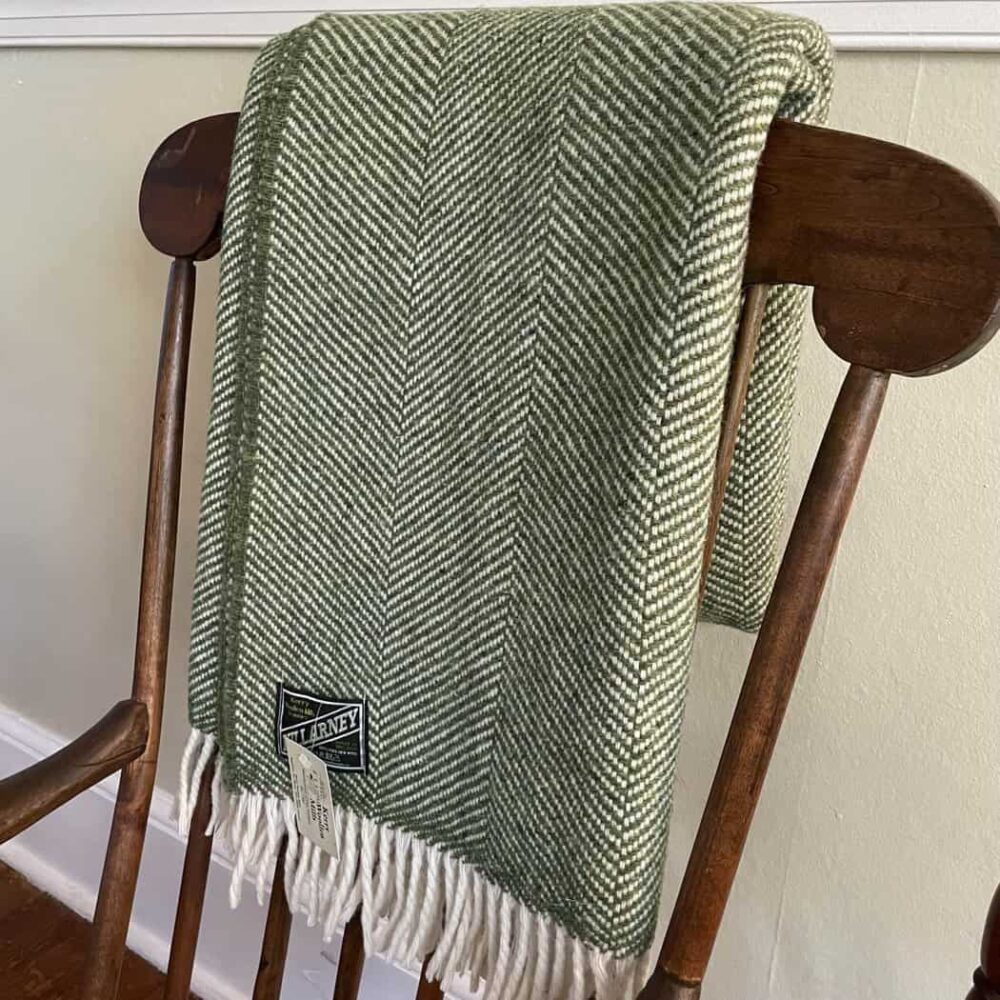 Classic Irish Wool Herringbone Throw - Green