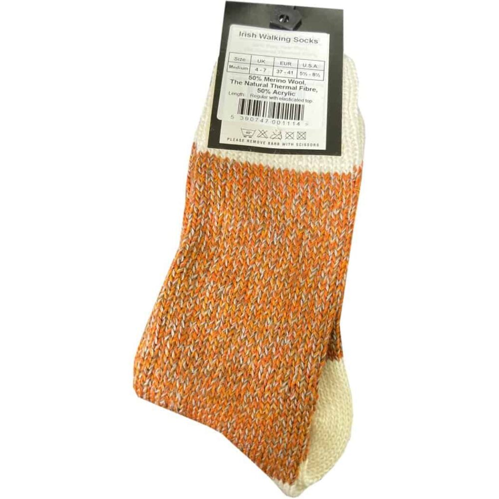 Merino Wool Connemara Socks For Women  - Orange