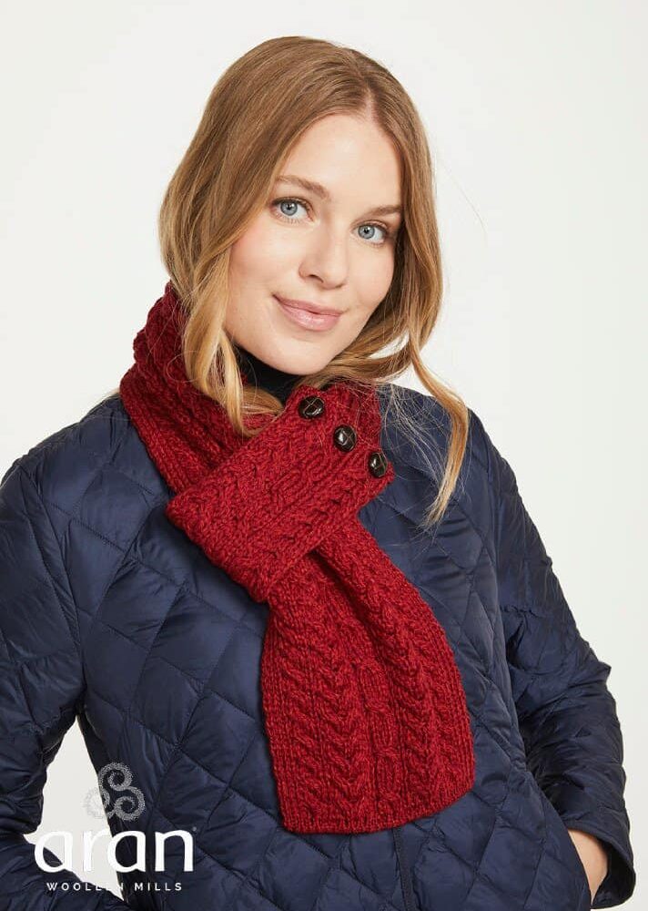 Three Button Merino Wool Scarf For Women - Red