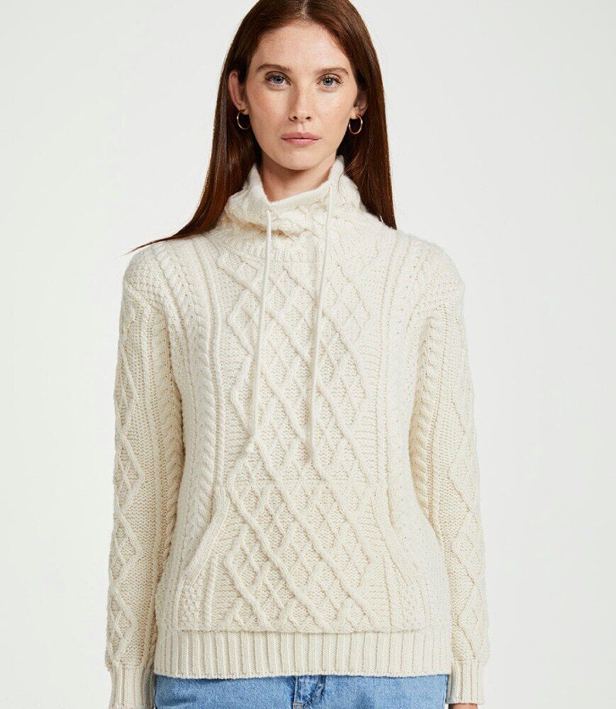 Aran Merino Cowl Neck Sweater - Natural